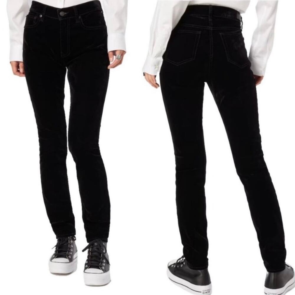 POLO RALPH‎ LAUREN TOMPKINS MID RISE SKINNY VELVET JEANS IN BLACK NWT SIZE 24R